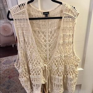 Torrid Ivory Crochet Vest with Floral Accents